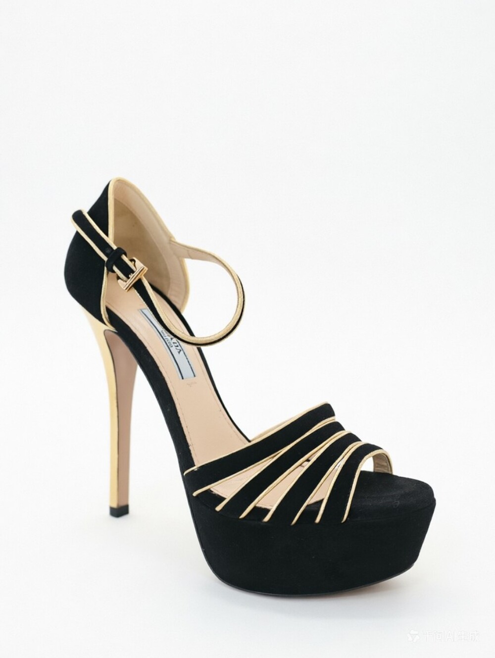 Prada Black/Gold Suede And Leather Open Toe Ankle Strap Platform Sandals - Picture 6 of 11
